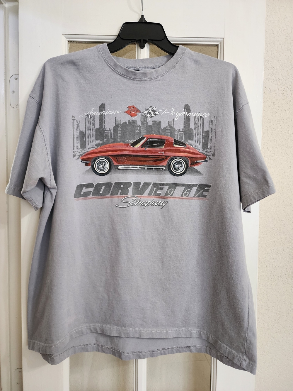 Corvette Stingray Graphic Tee Gray Newport Blue XXL Racing Shirt FLAW READ DESC